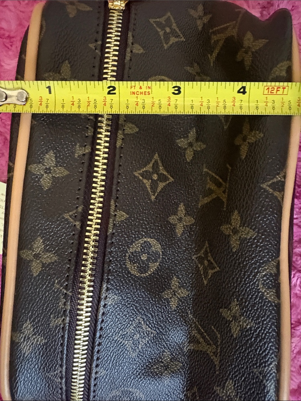 Louis Vuitton Monogram Cosmetic Case in Brown with Vachetta Trim and Red Accent - Picture 8 of 11